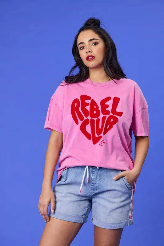 Rebel Club In My Heart Boyfriend Tee Pink sold by Shine On
