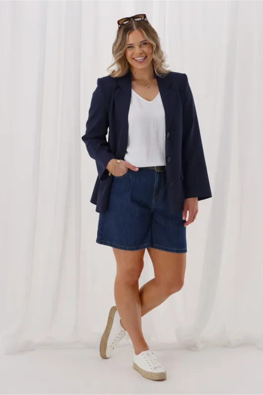 Shine On Label Avelina Linen Blend Blazer Midnight sold by Shine On