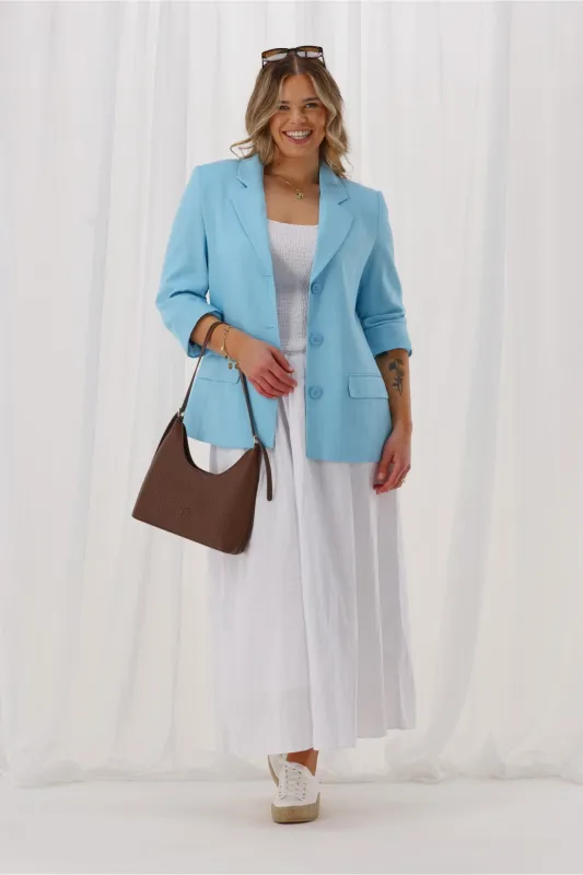 Shine On Label Avelina Linen Blend Blazer Pale Blue sold by Shine On
