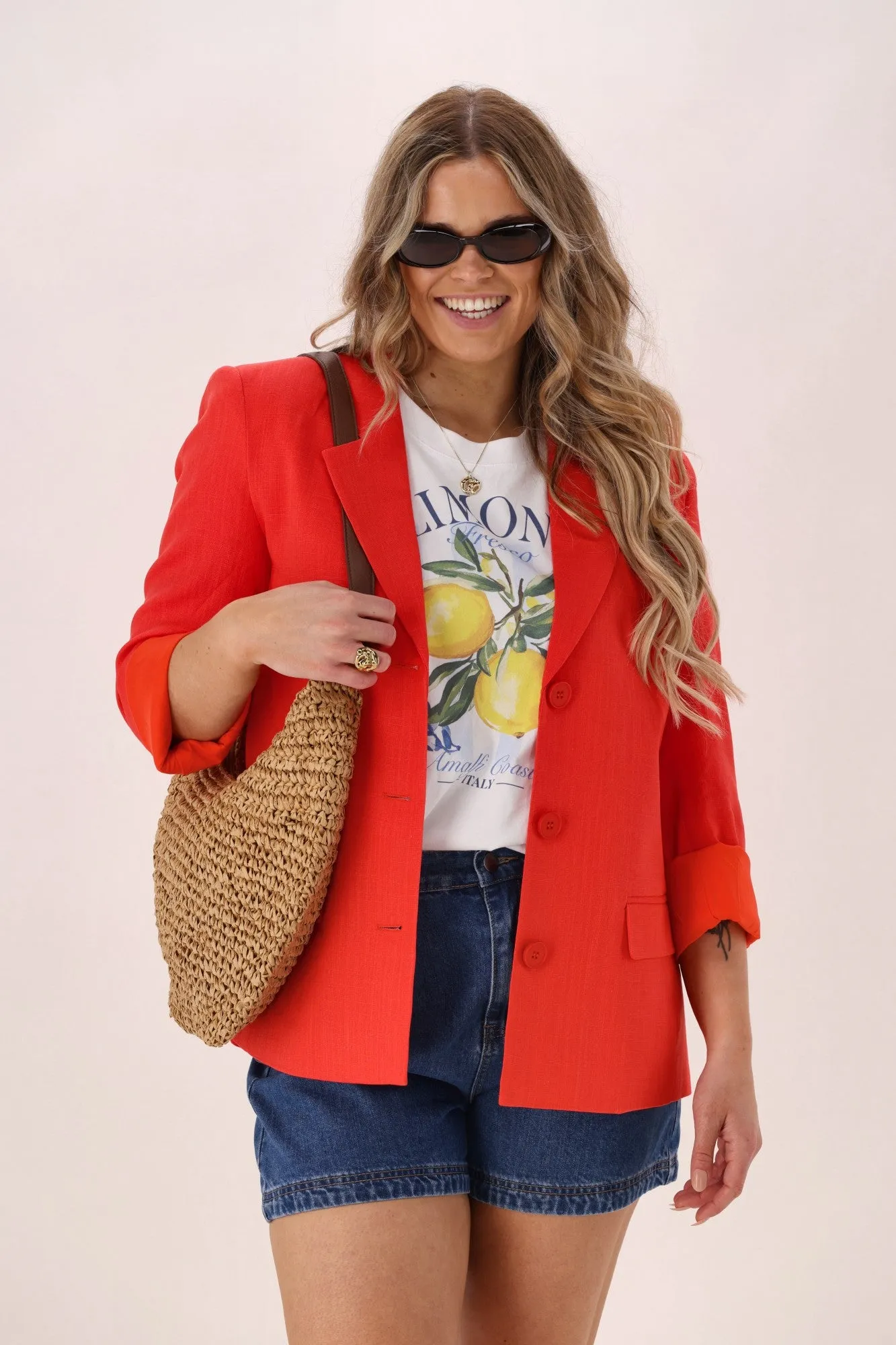 Shine On Label Avelina Linen Blend Blazer Coral sold by Shine On