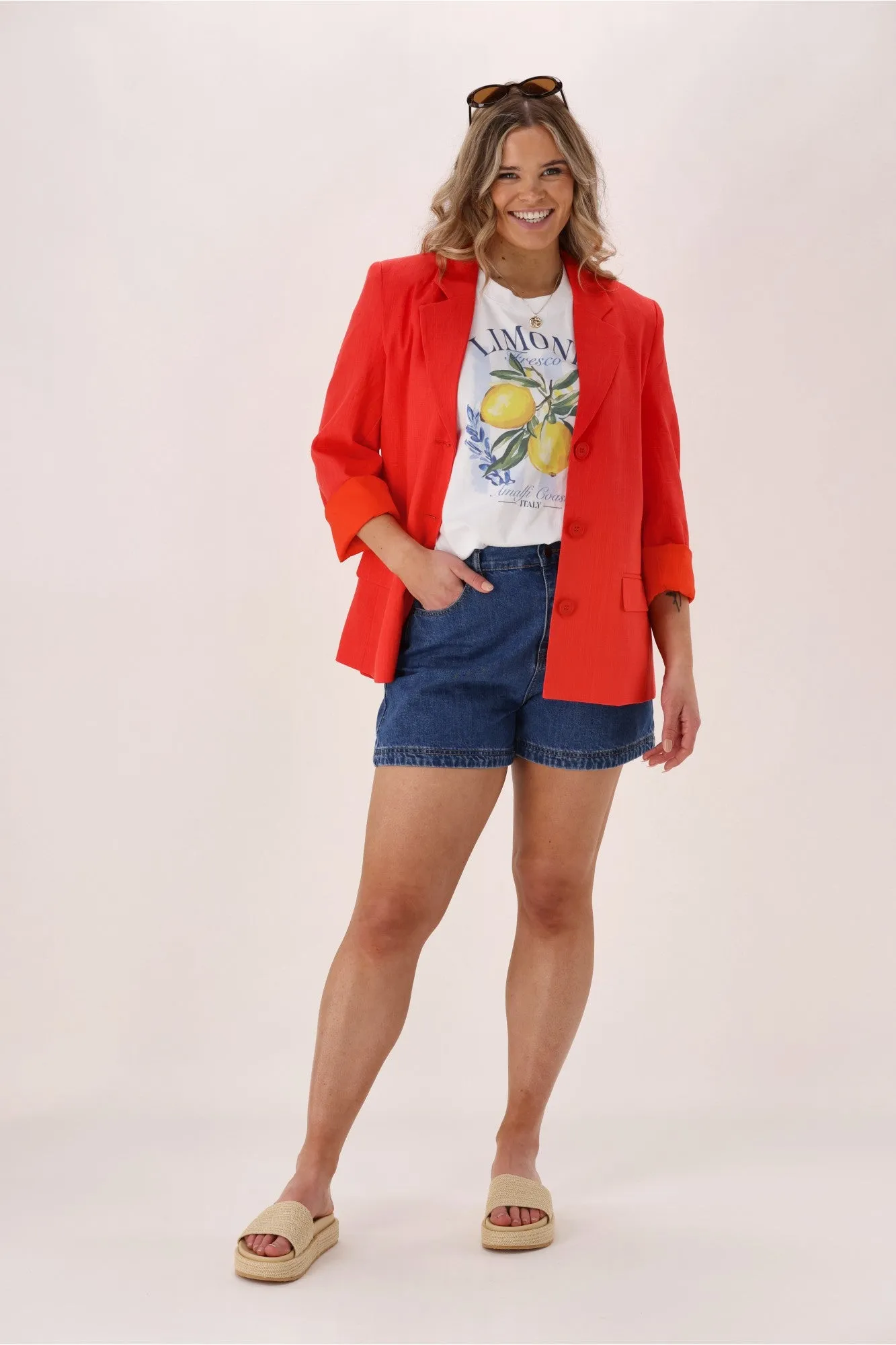 Shine On Label Avelina Linen Blend Blazer Coral sold by Shine On product image thumbnail 4