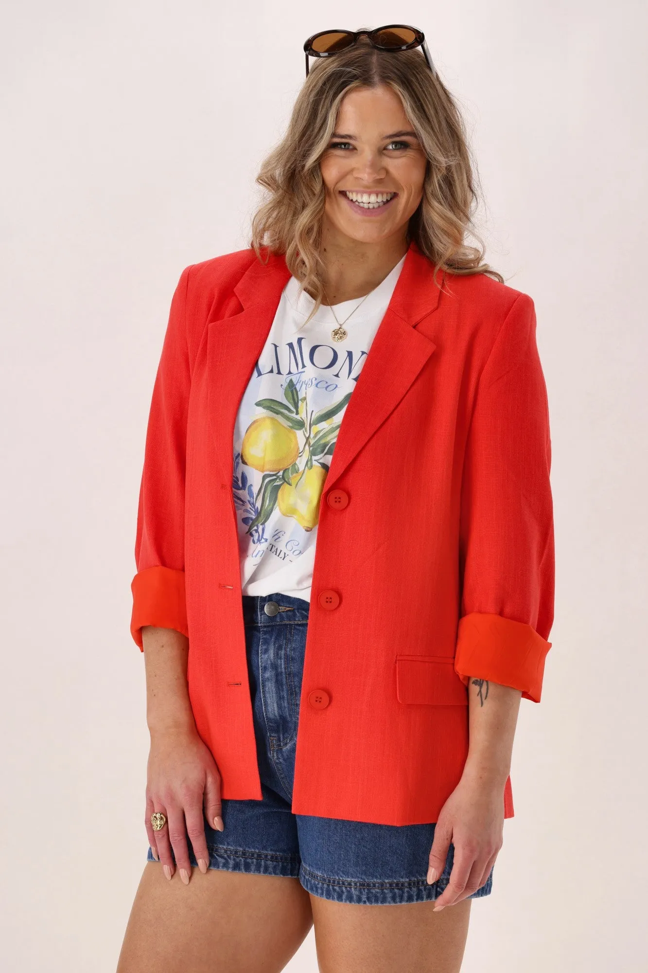 Shine On Label Avelina Linen Blend Blazer Coral sold by Shine On product image thumbnail 2