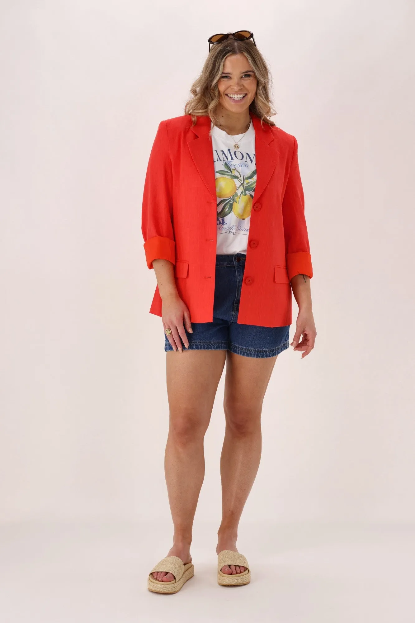 Shine On Label Avelina Linen Blend Blazer Coral sold by Shine On product image thumbnail 3