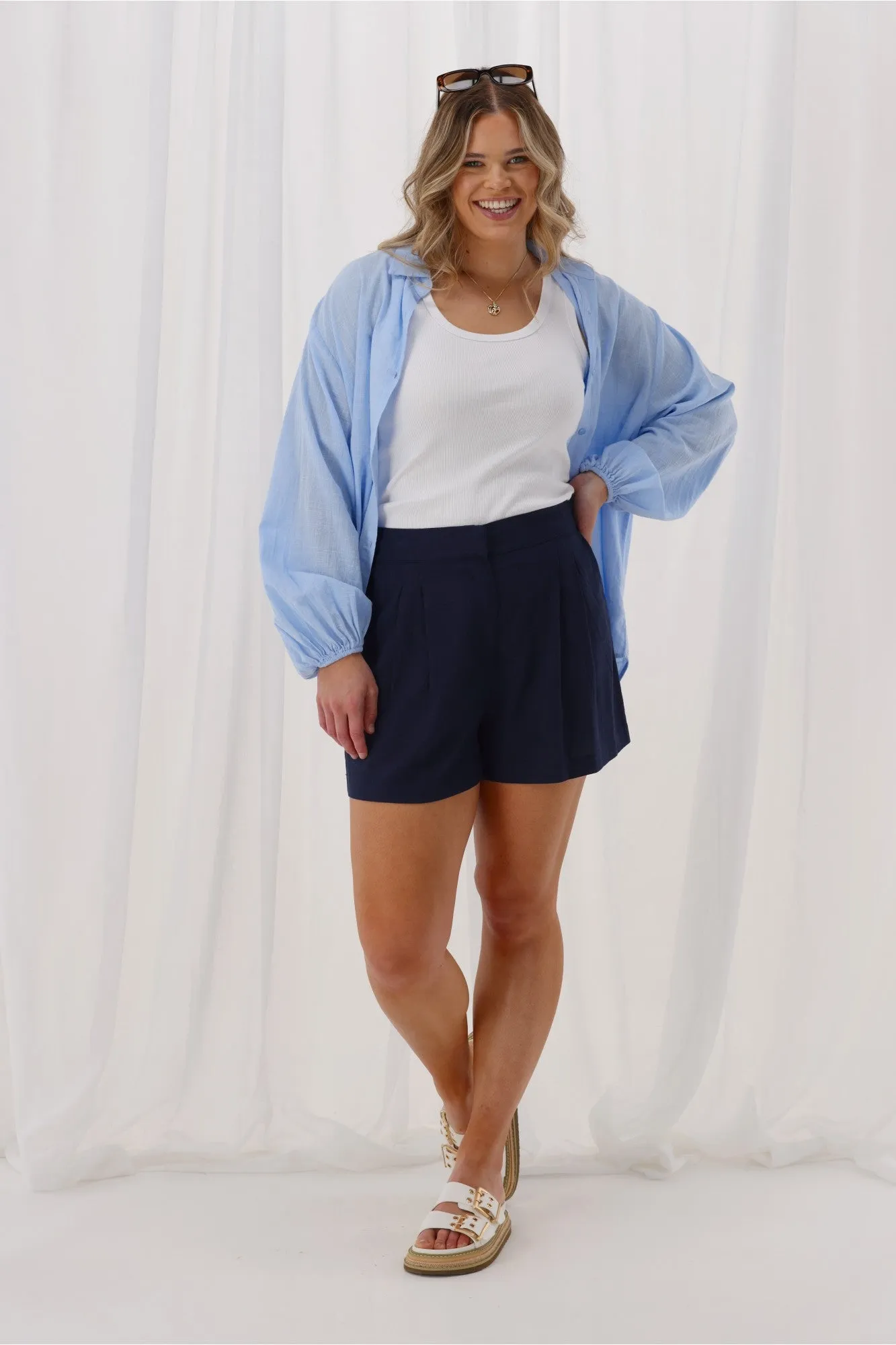 Shine On Label Avelina Linen Blend Shorts Midnight sold by Shine On product image thumbnail 5