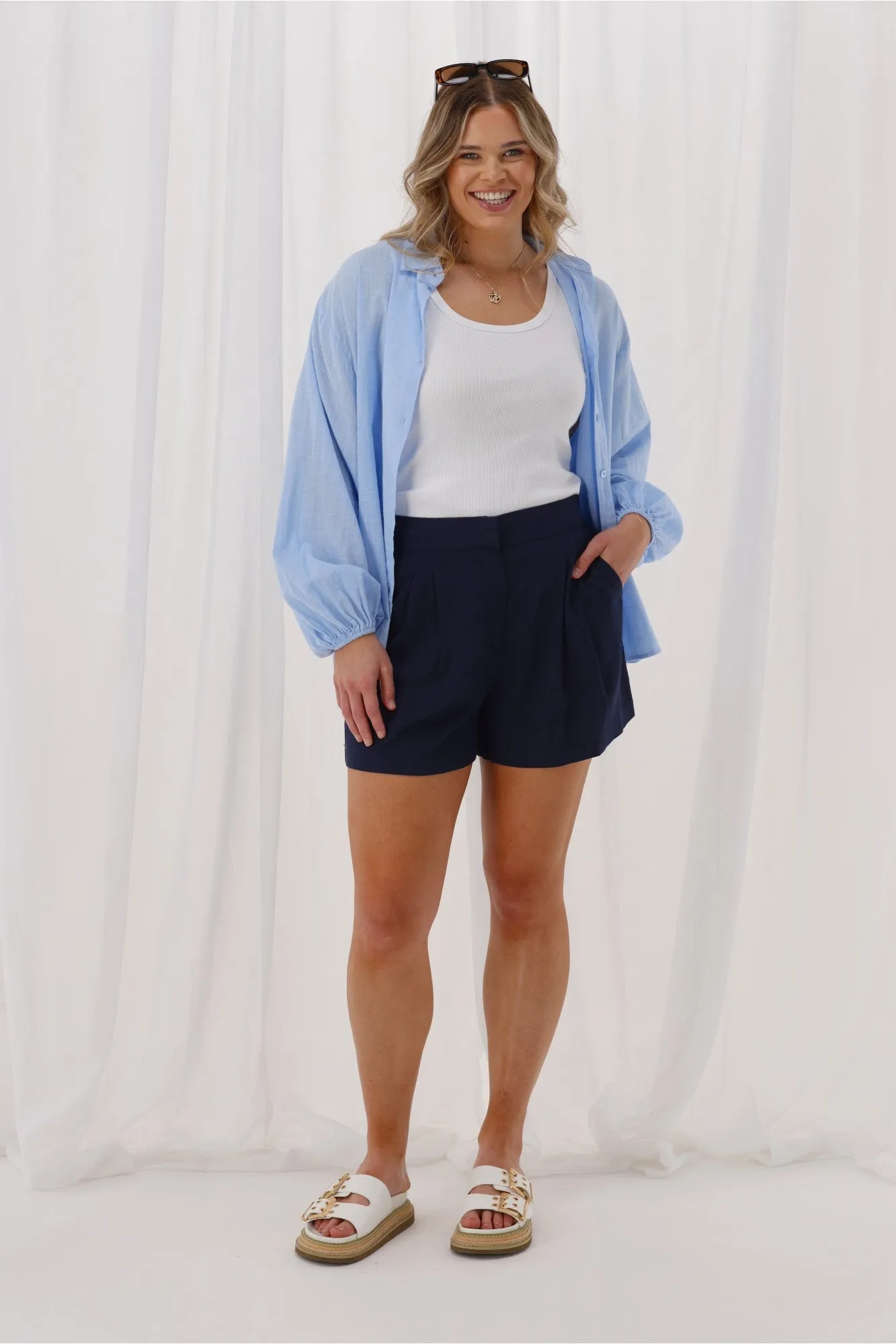 Shine On Label Avelina Linen Blend Shorts Midnight sold by Shine On product image thumbnail 3