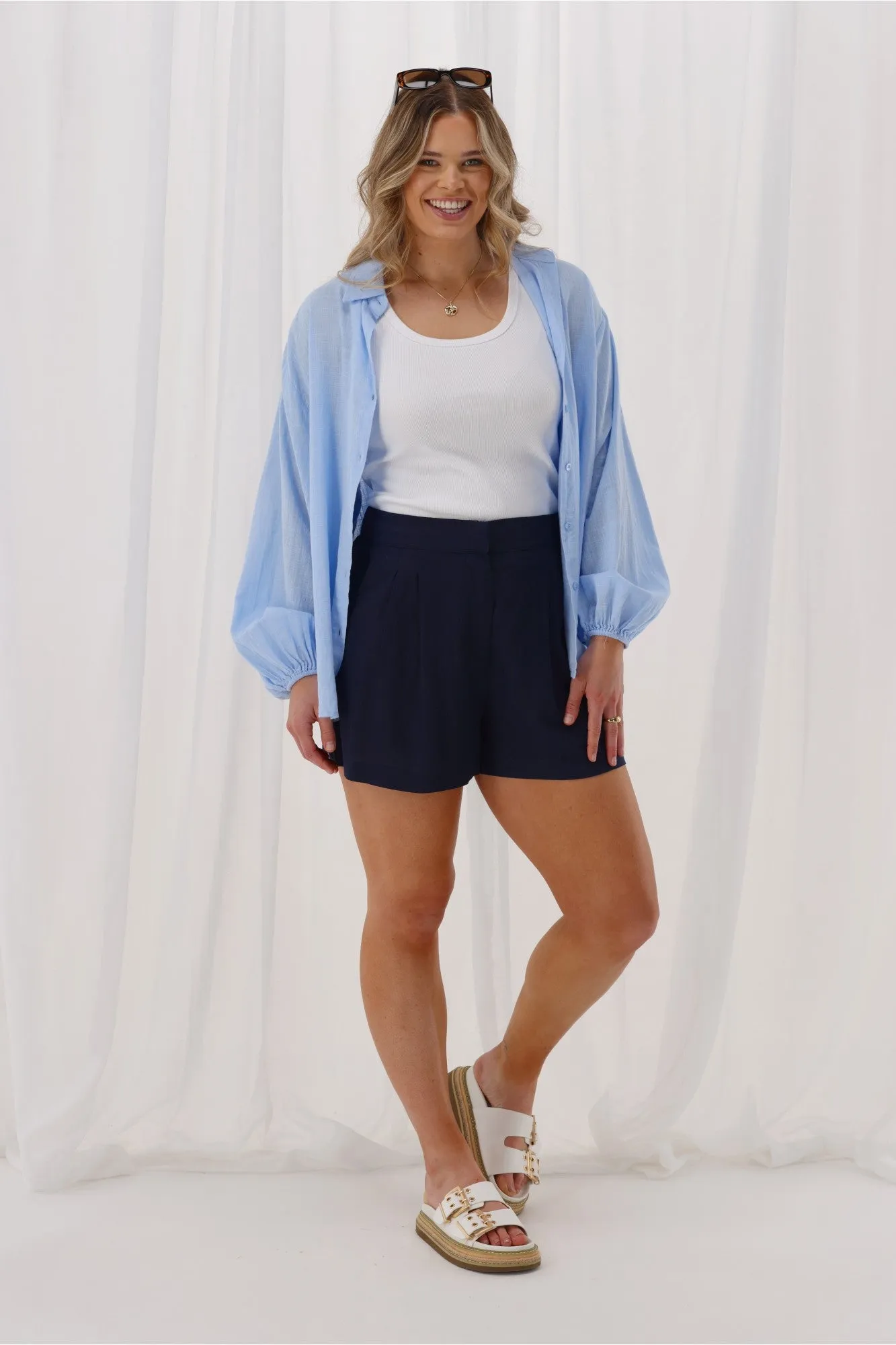 Shine On Label Avelina Linen Blend Shorts Midnight sold by Shine On product image thumbnail 4