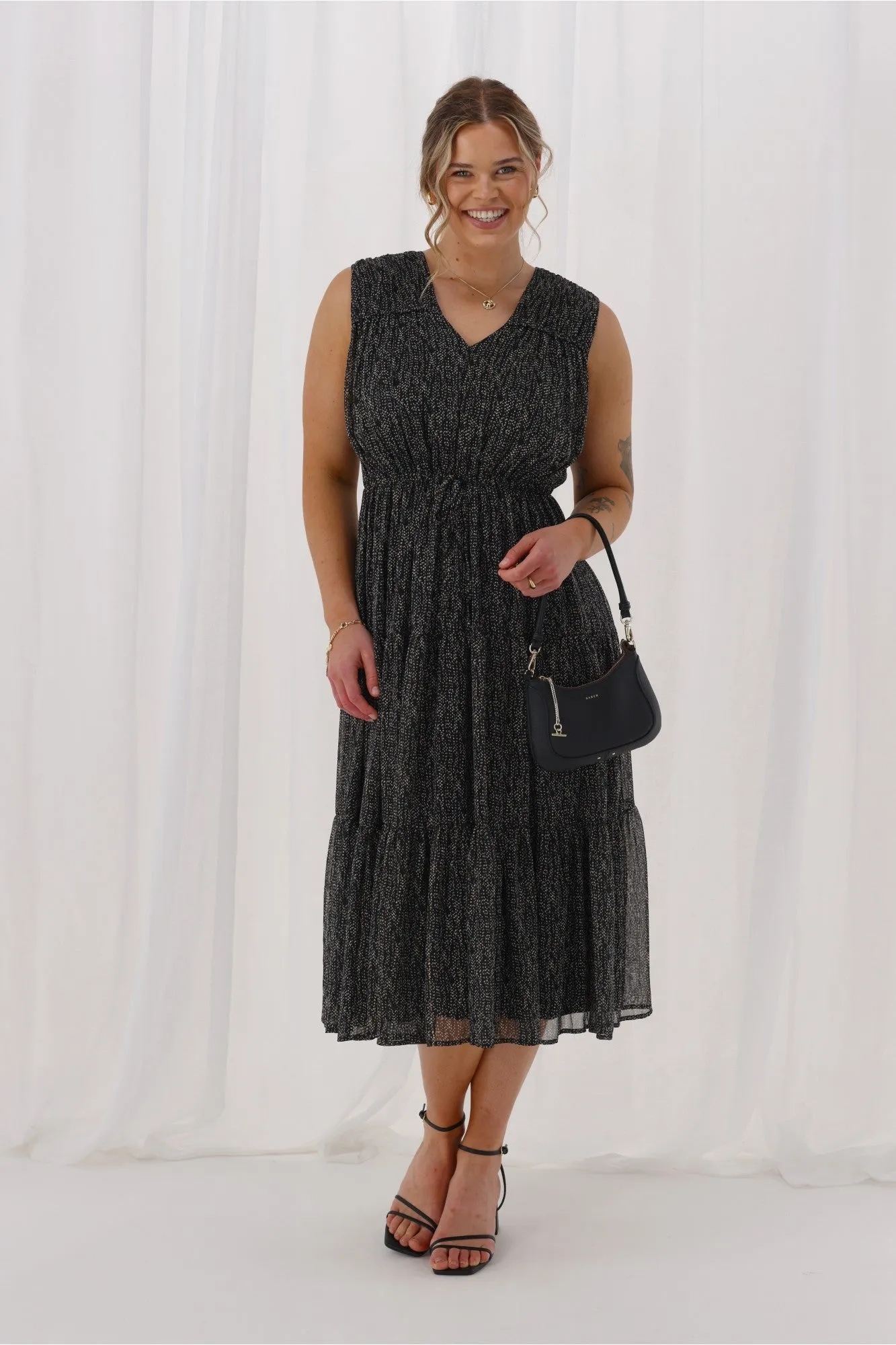 Celebration By Shine On Phoebe Dress Scattered Spot Black Metallic sold by Shine On