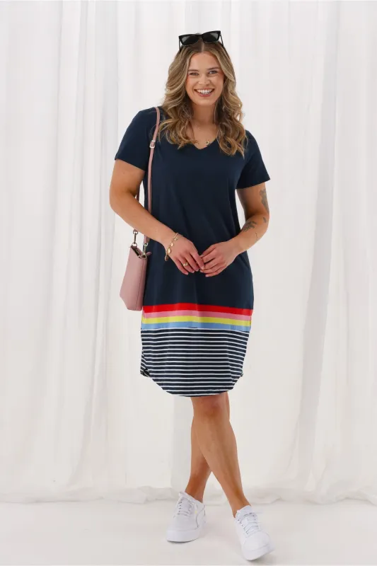 Elm Terra Tee Dress Sapphire Colour Stripe sold by Shine On