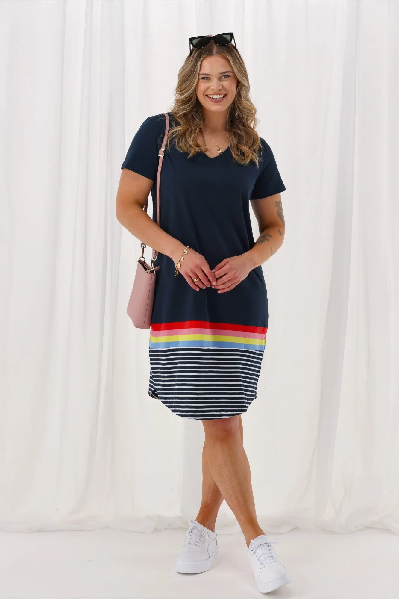 Elm Terra Tee Dress Sapphire Colour Stripe sold by Shine On