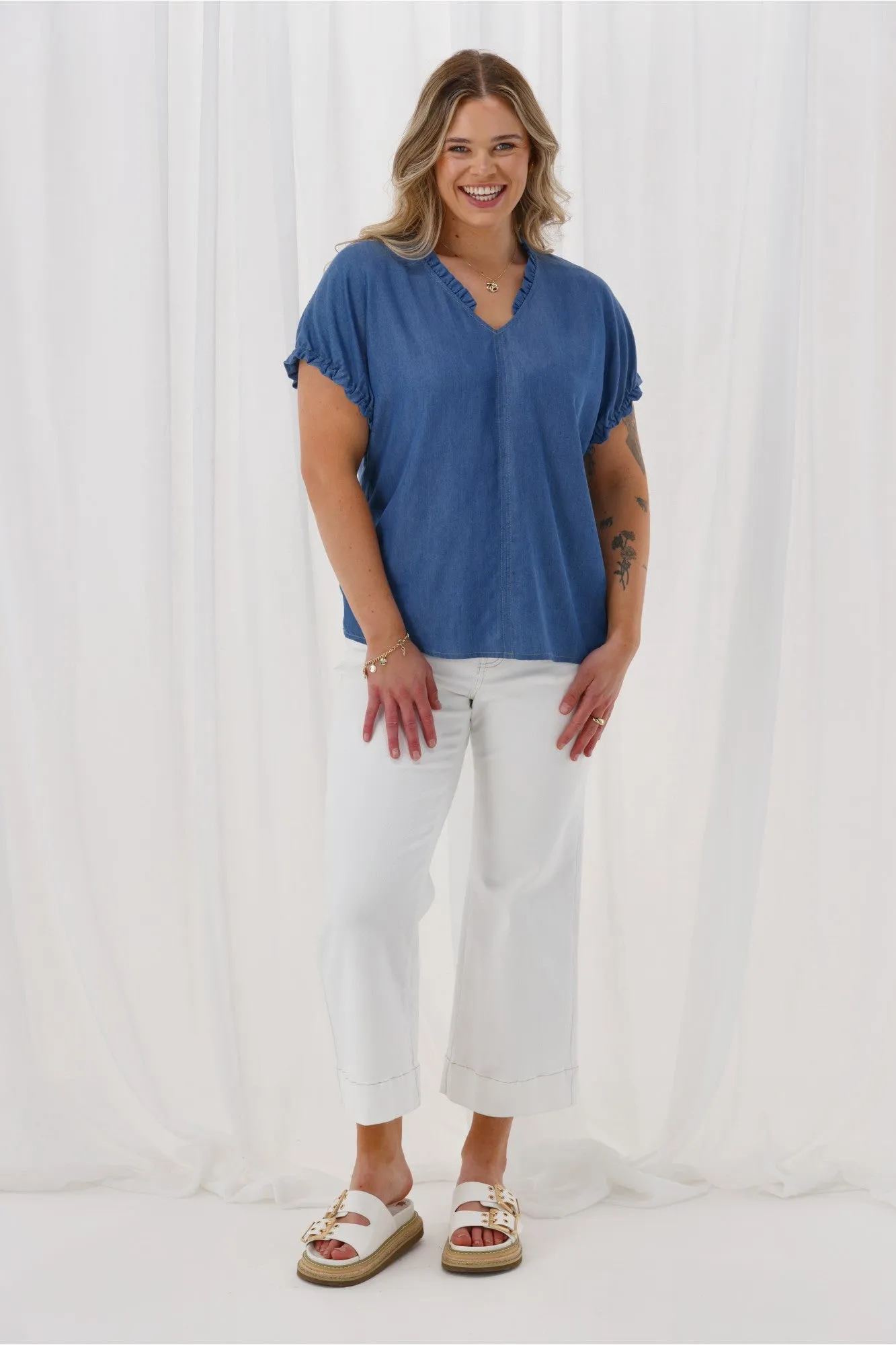 Shine On Label Adeline Frill Neck Top Chambray sold by Shine On product image thumbnail 4