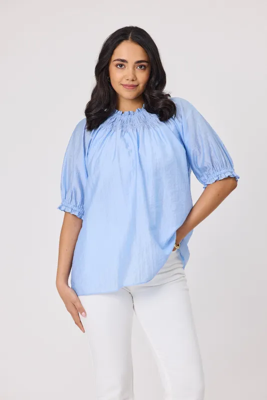 Gloss The Label Serena Peasant Top Light Blue sold by Shine On