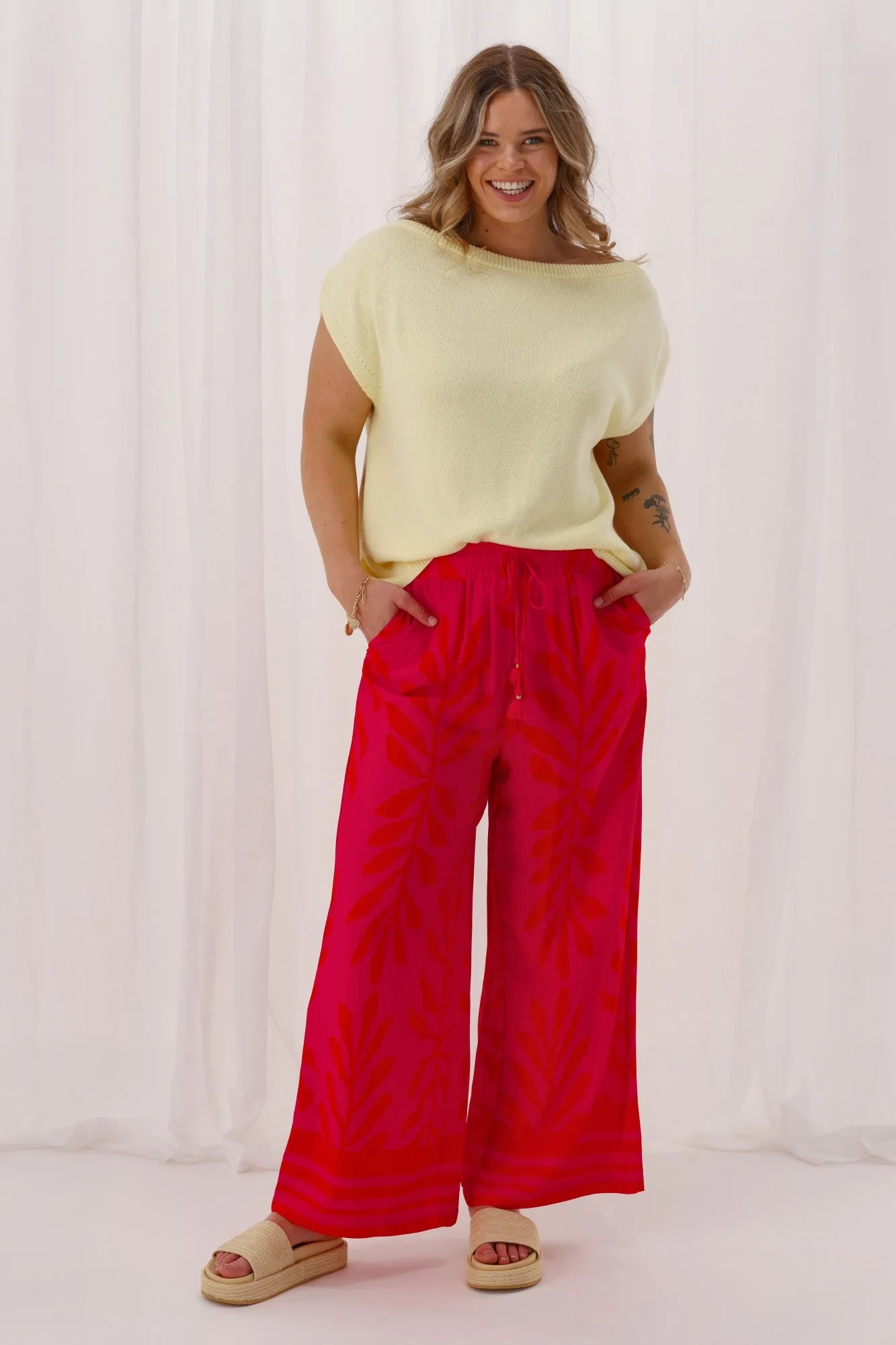 Sunday Boho Jamie Border Print Pant Fuchsia Lipstick sold by Shine On product image thumbnail 4
