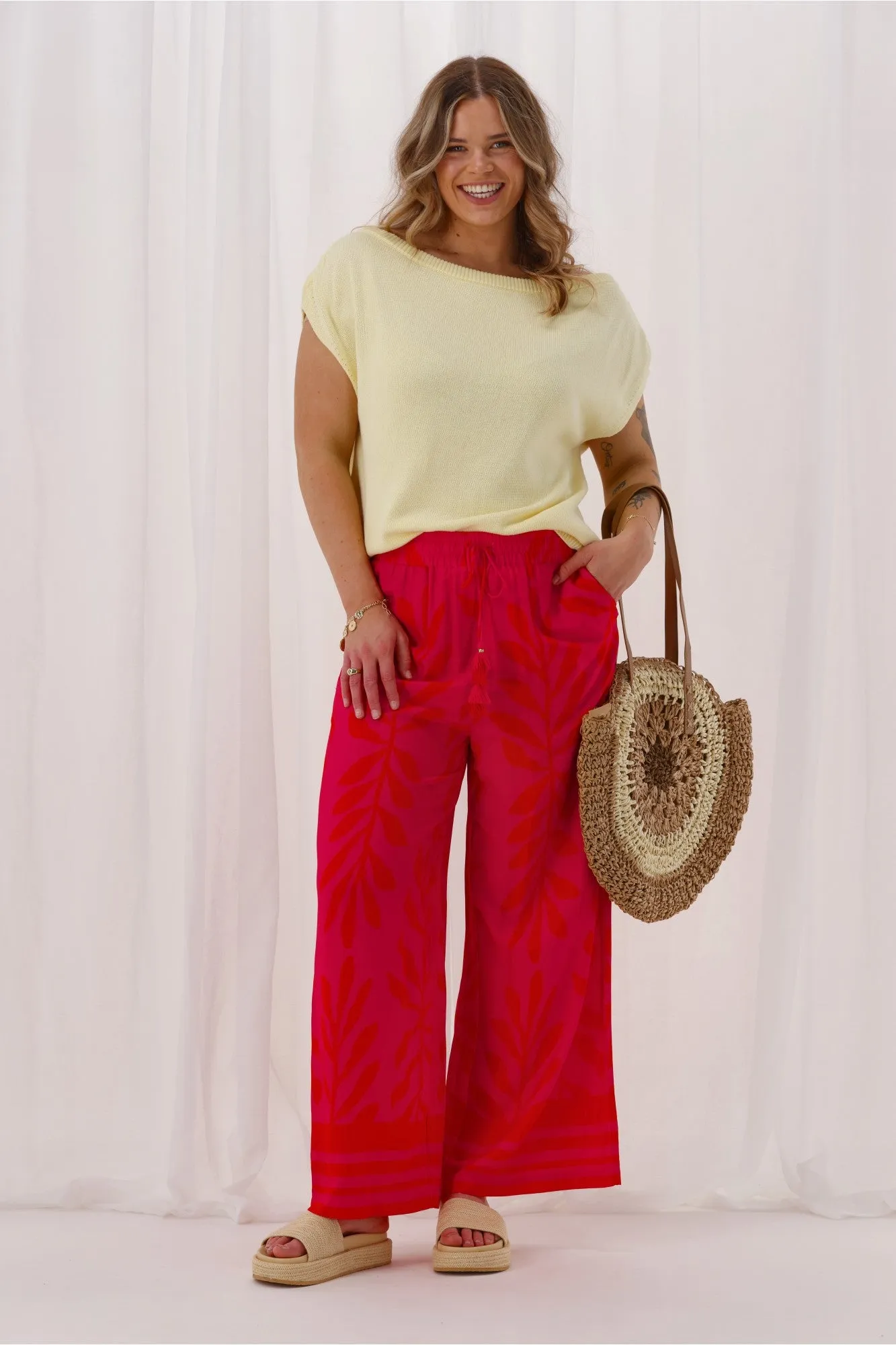Sunday Boho Jamie Border Print Pant Fuchsia Lipstick sold by Shine On product image thumbnail 2