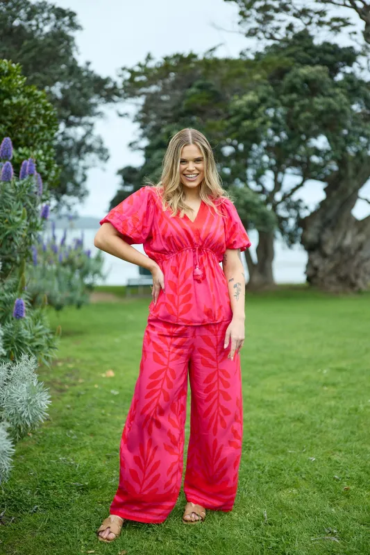 Sunday Boho Jamie Border Print Pant Fuchsia Lipstick sold by Shine On