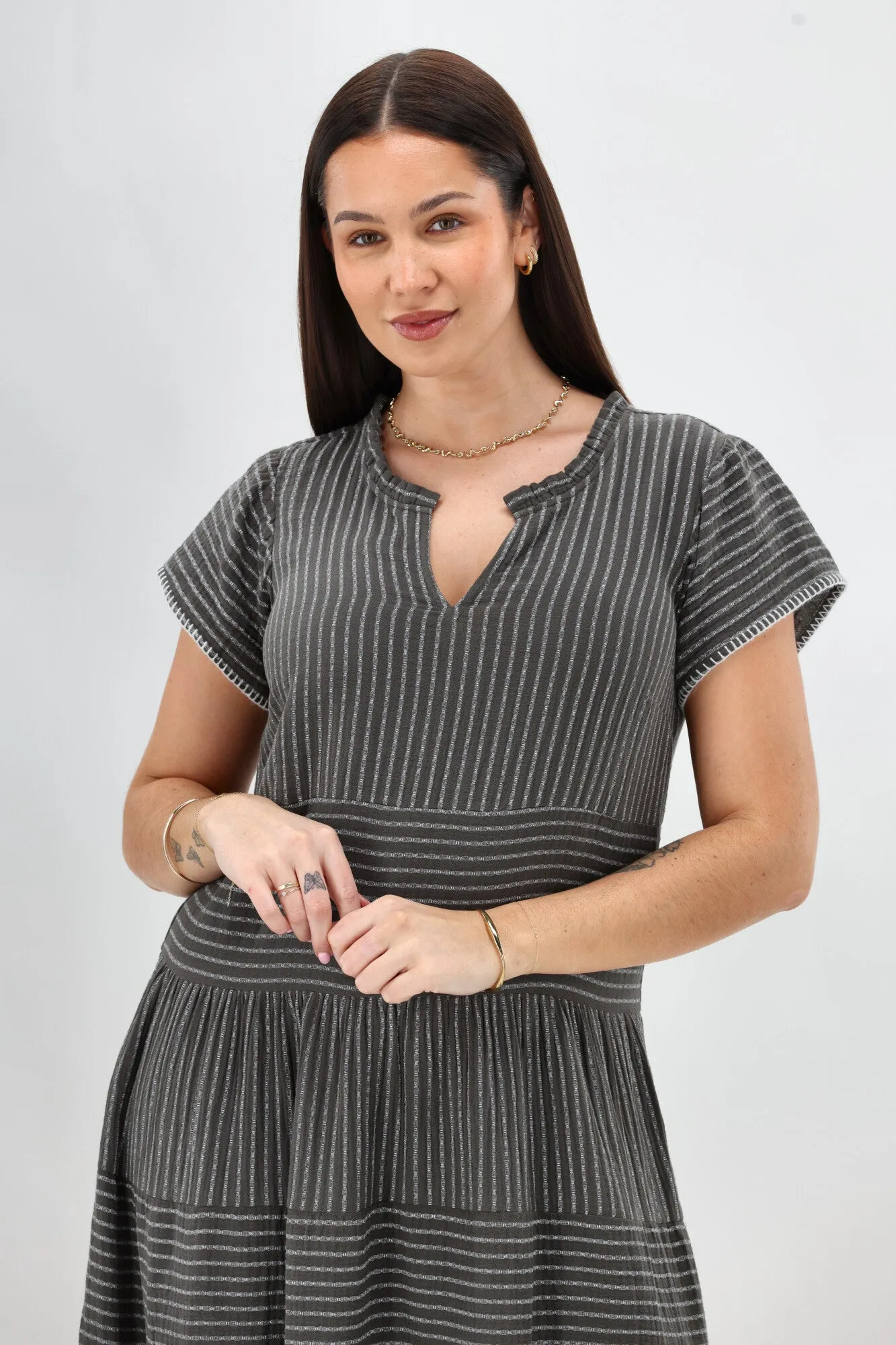 Sunday Boho Josie Dress Khaki Stripe sold by Shine On product image thumbnail 2