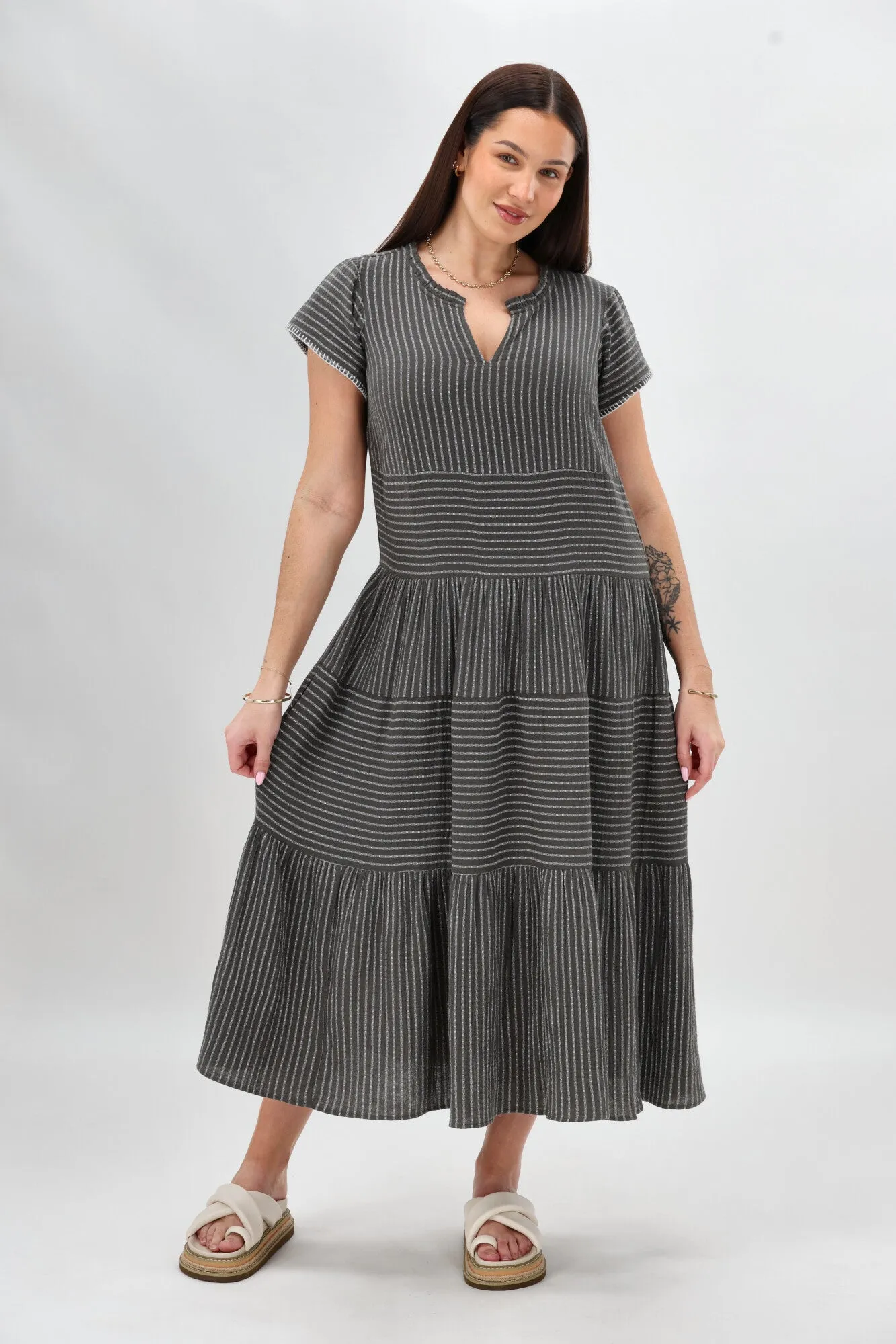 Sunday Boho Josie Dress Khaki Stripe sold by Shine On product image thumbnail 5