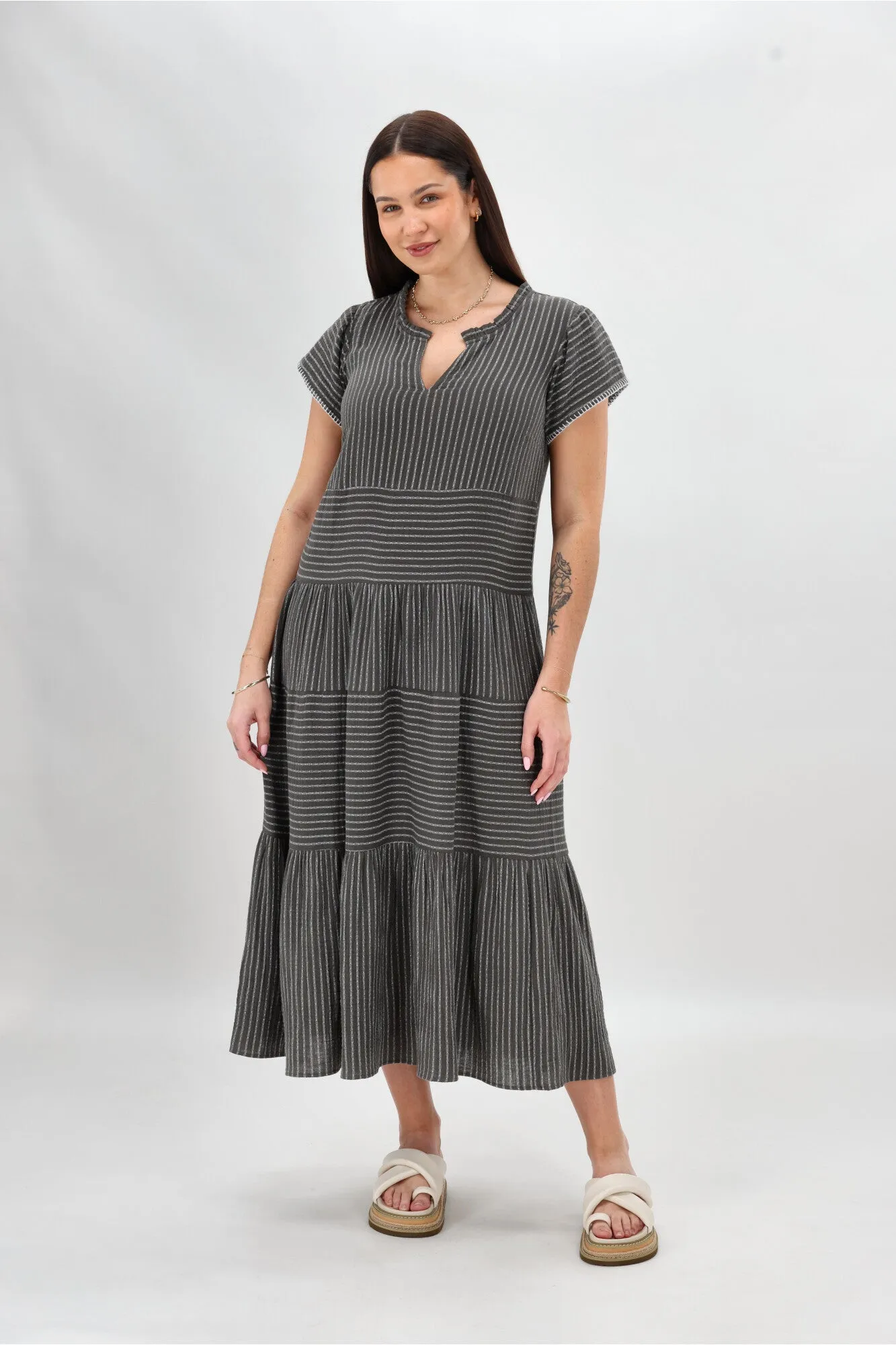 Sunday Boho Josie Dress Khaki Stripe sold by Shine On