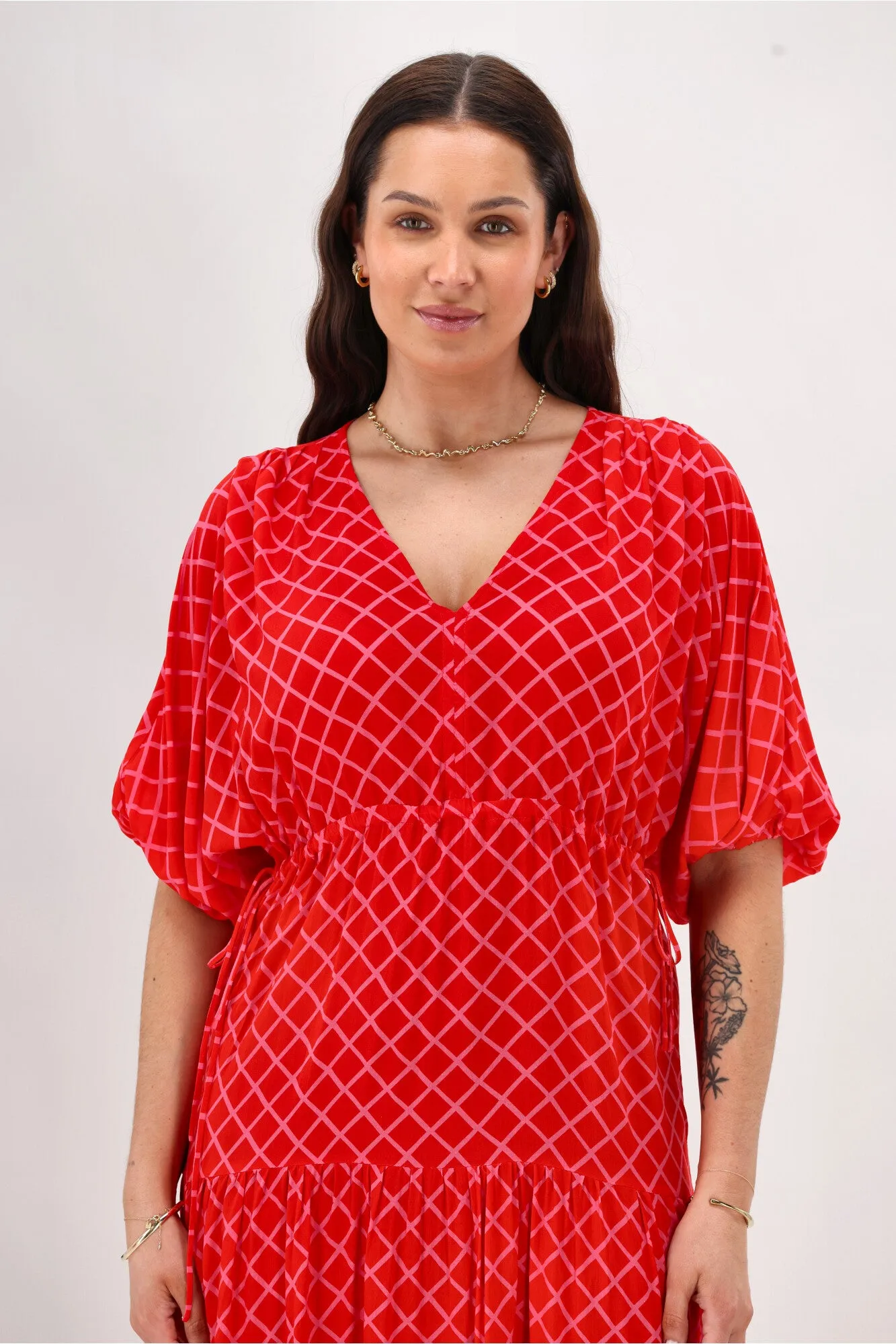 Shine On Label Anna Maxi Tier Dress Red Pink Check sold by Shine On product image thumbnail 3