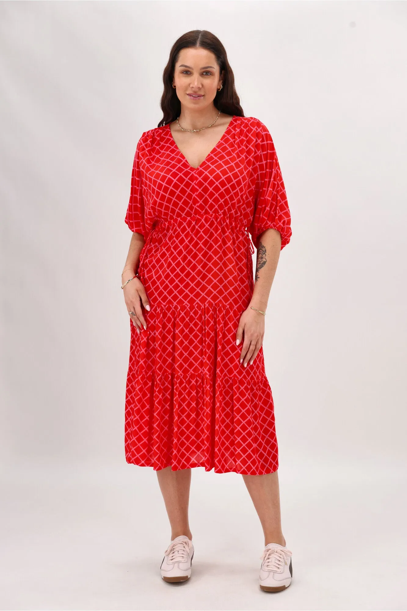 Shine On Label Anna Maxi Tier Dress Red Pink Check sold by Shine On product image thumbnail 4