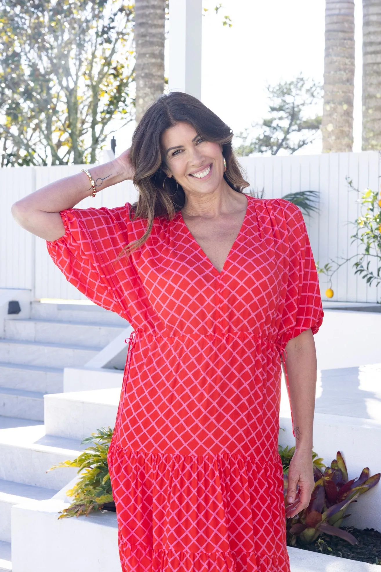 Shine On Label Anna Maxi Tier Dress Red Pink Check sold by Shine On product image thumbnail 2