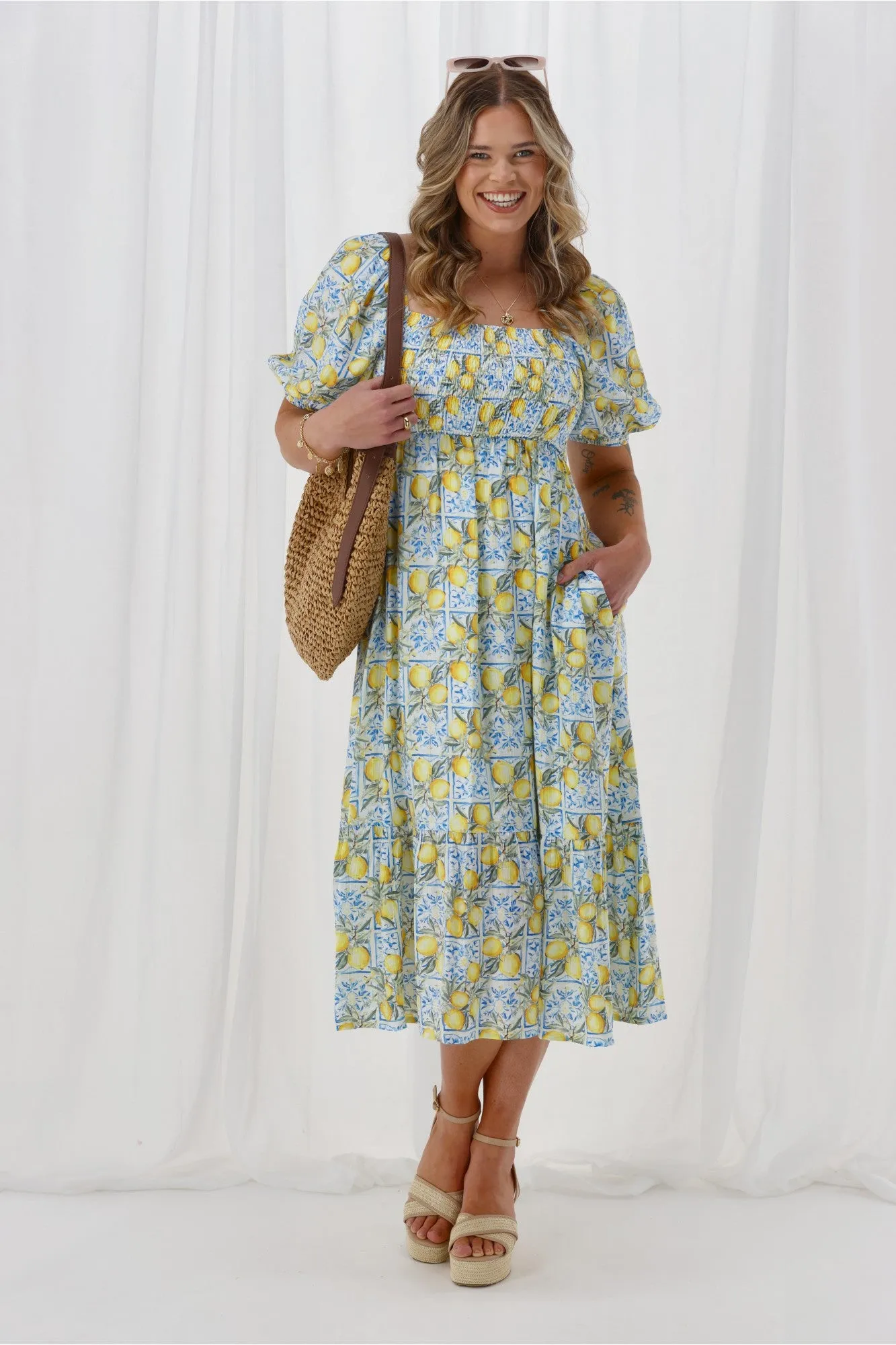 Shine On Label Lemonade Dress Yellow And Blue Print sold by Shine On product image thumbnail 3