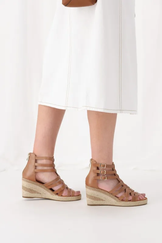Django & Juliette Pennies Wedge Heel Tan Natural sold by Shine On