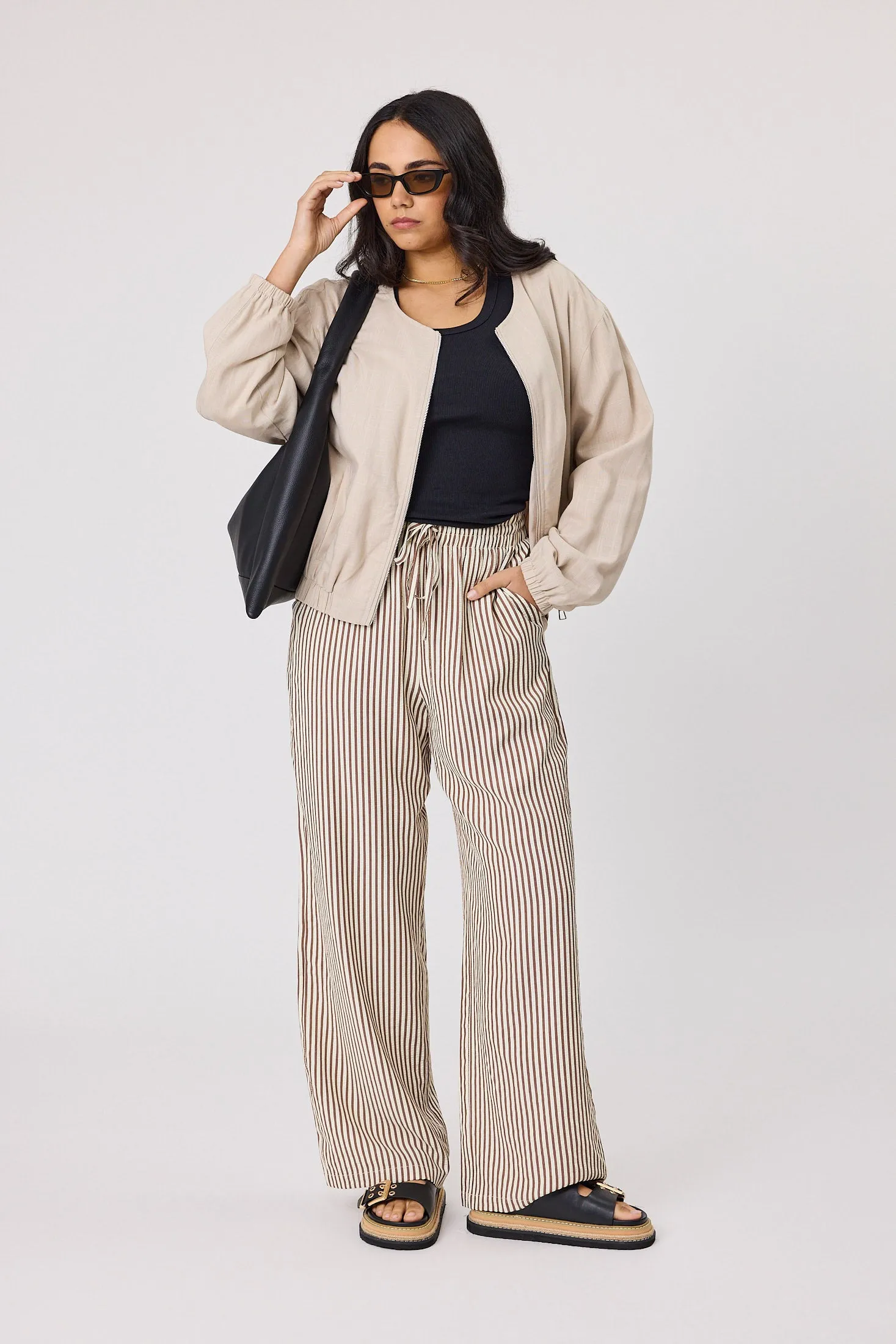 Shine On Label Ravi Wide Leg Pants Chocolate Stripe sold by Shine On product image thumbnail 2