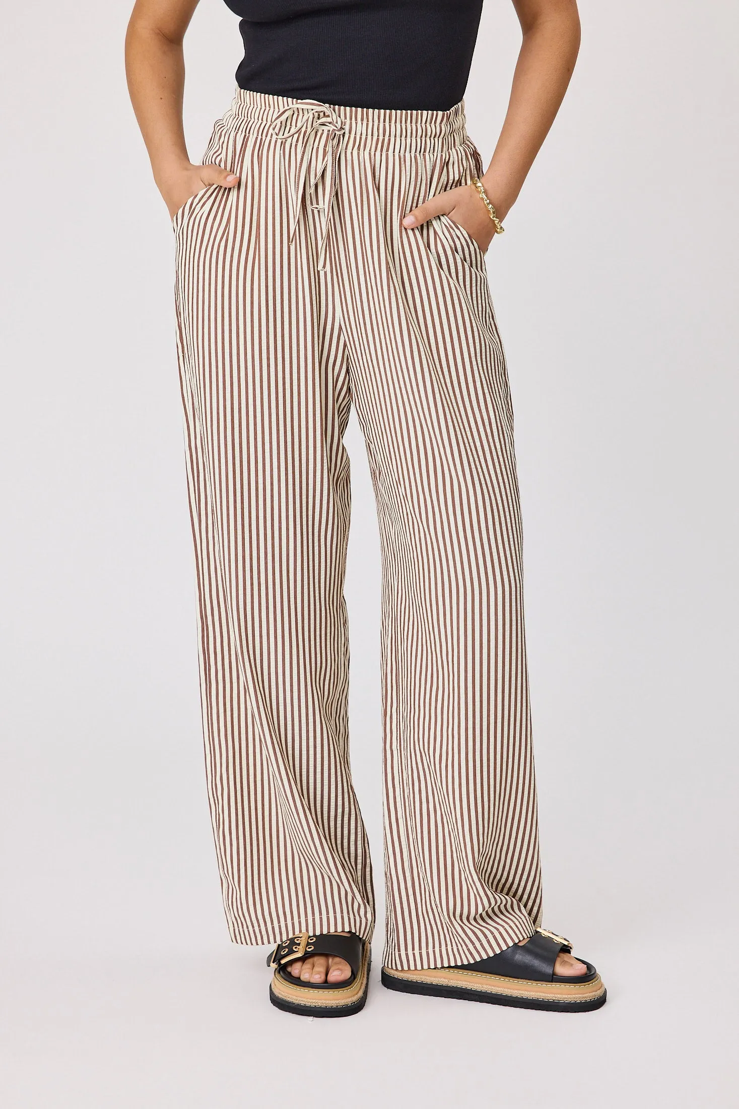 Shine On Label Ravi Wide Leg Pants Chocolate Stripe sold by Shine On
