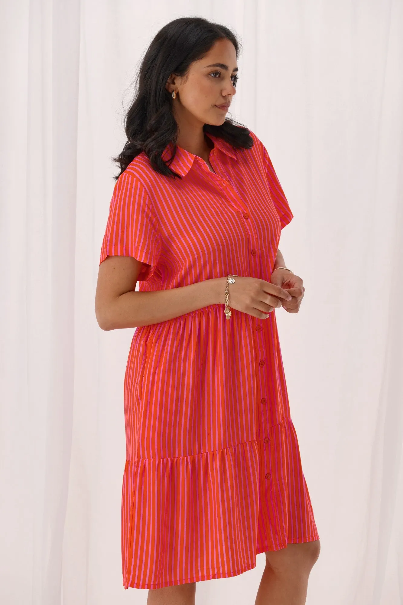 Gloss The Label Arianwen Dress Orange And Pink Stripe sold by Shine On product image thumbnail 4