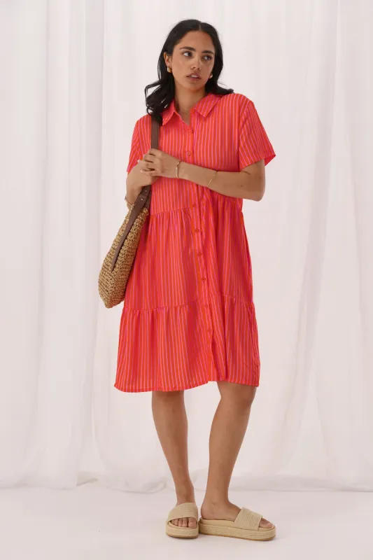 Gloss The Label Arianwen Dress Orange And Pink Stripe sold by Shine On