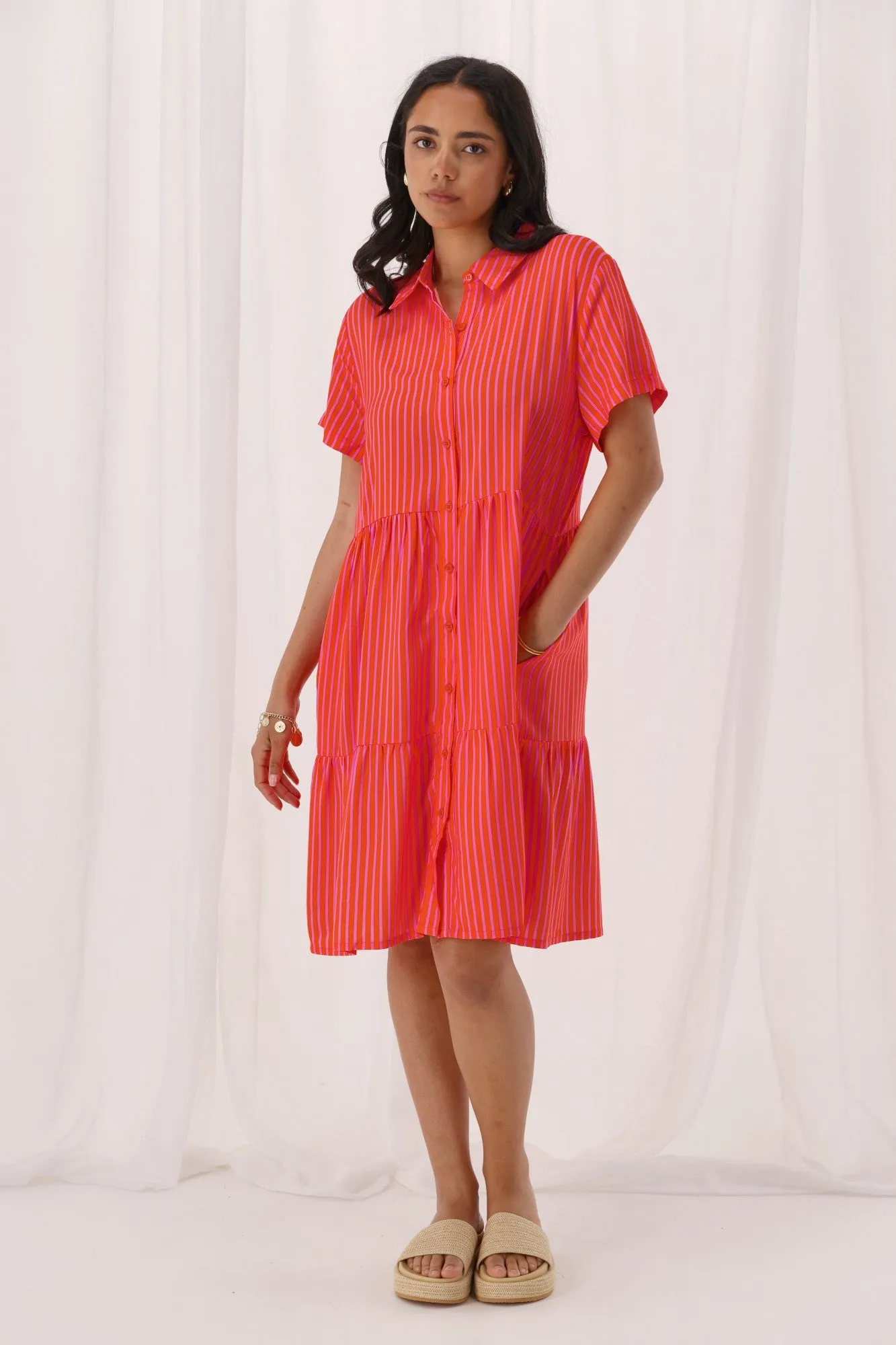 Gloss The Label Arianwen Dress Orange And Pink Stripe sold by Shine On product image thumbnail 2