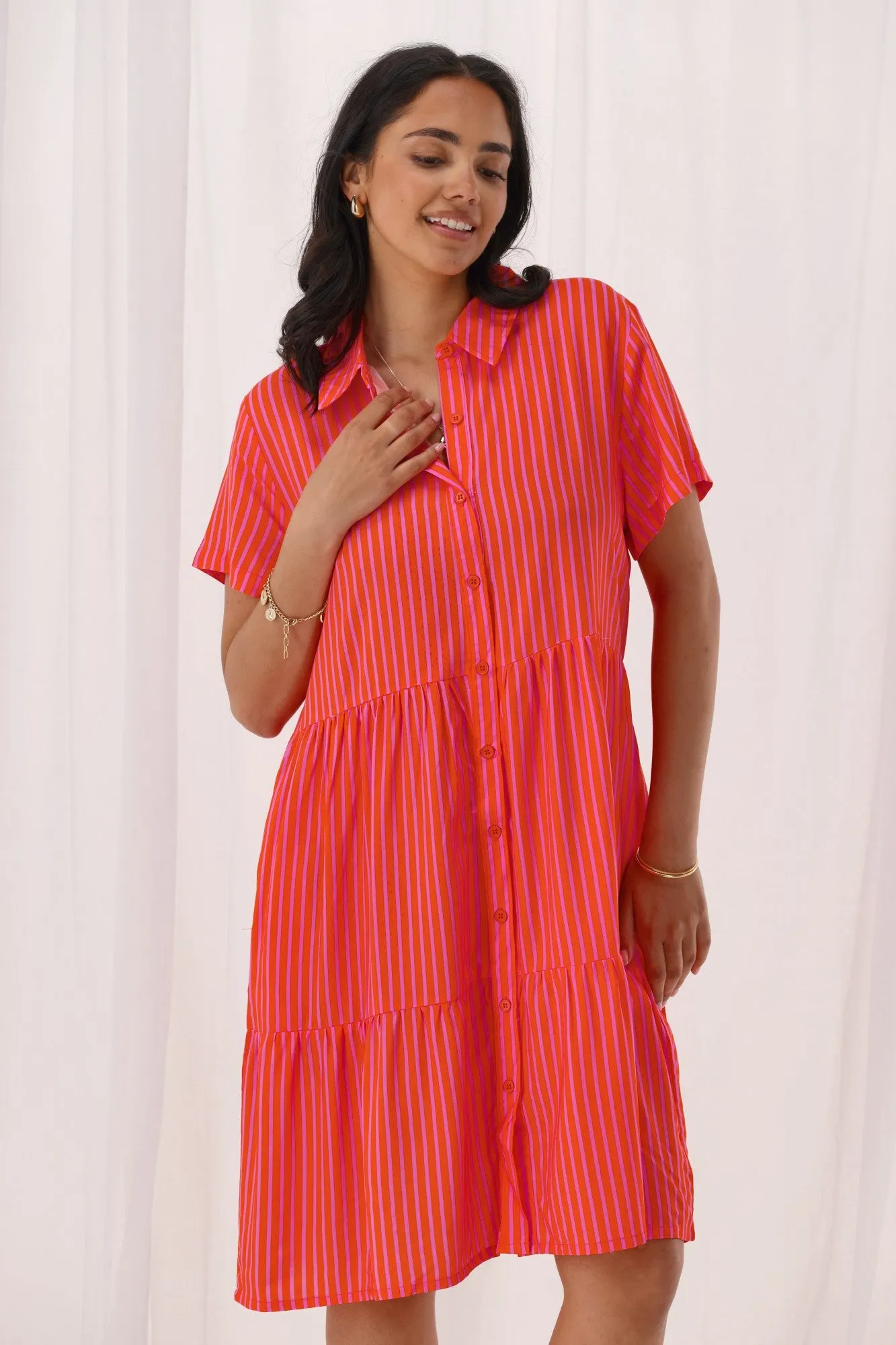 Gloss The Label Arianwen Dress Orange And Pink Stripe sold by Shine On product image thumbnail 3