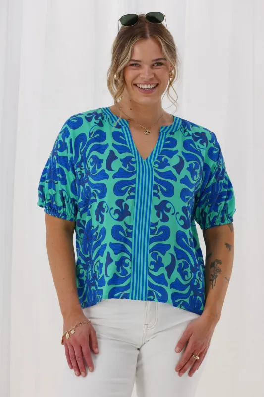 Gloss The Label Lirael Top Blue Floral sold by Shine On