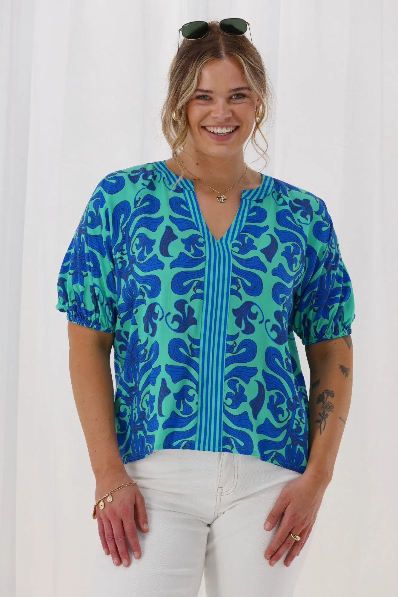 Gloss The Label Lirael Top Blue Floral sold by Shine On