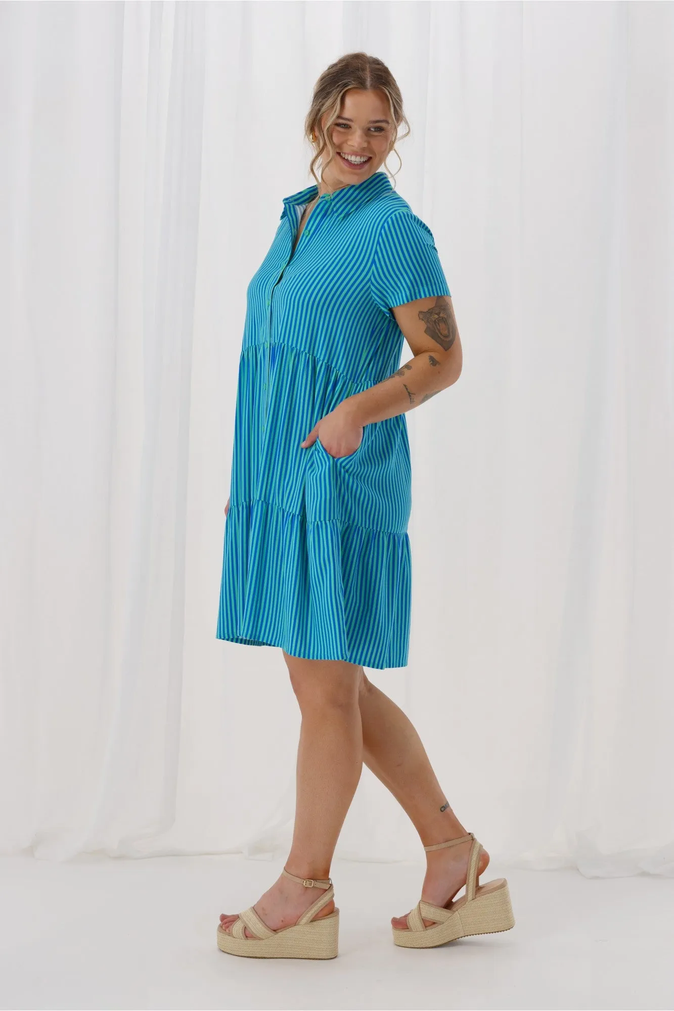 Gloss The Label Eria Dress Blue Stripe sold by Shine On product image thumbnail 5