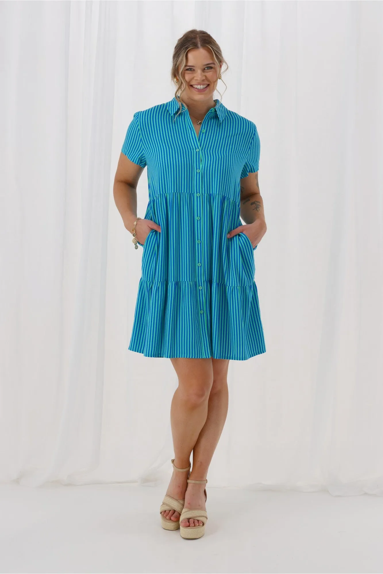 Gloss The Label Eria Dress Blue Stripe sold by Shine On product image thumbnail 2