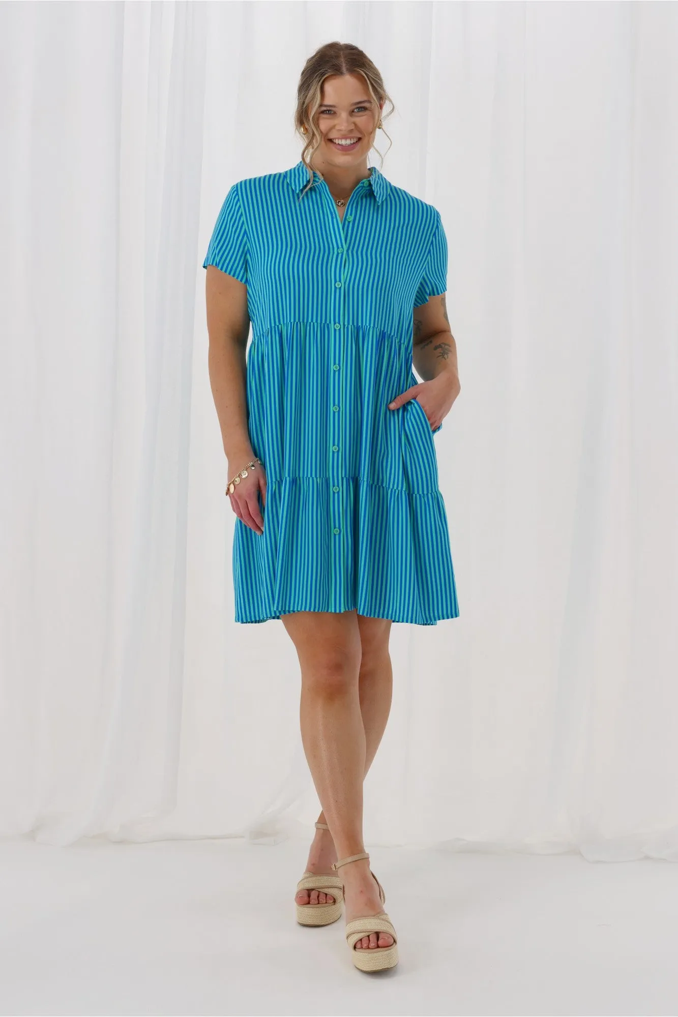 Gloss The Label Eria Dress Blue Stripe sold by Shine On product image thumbnail 3