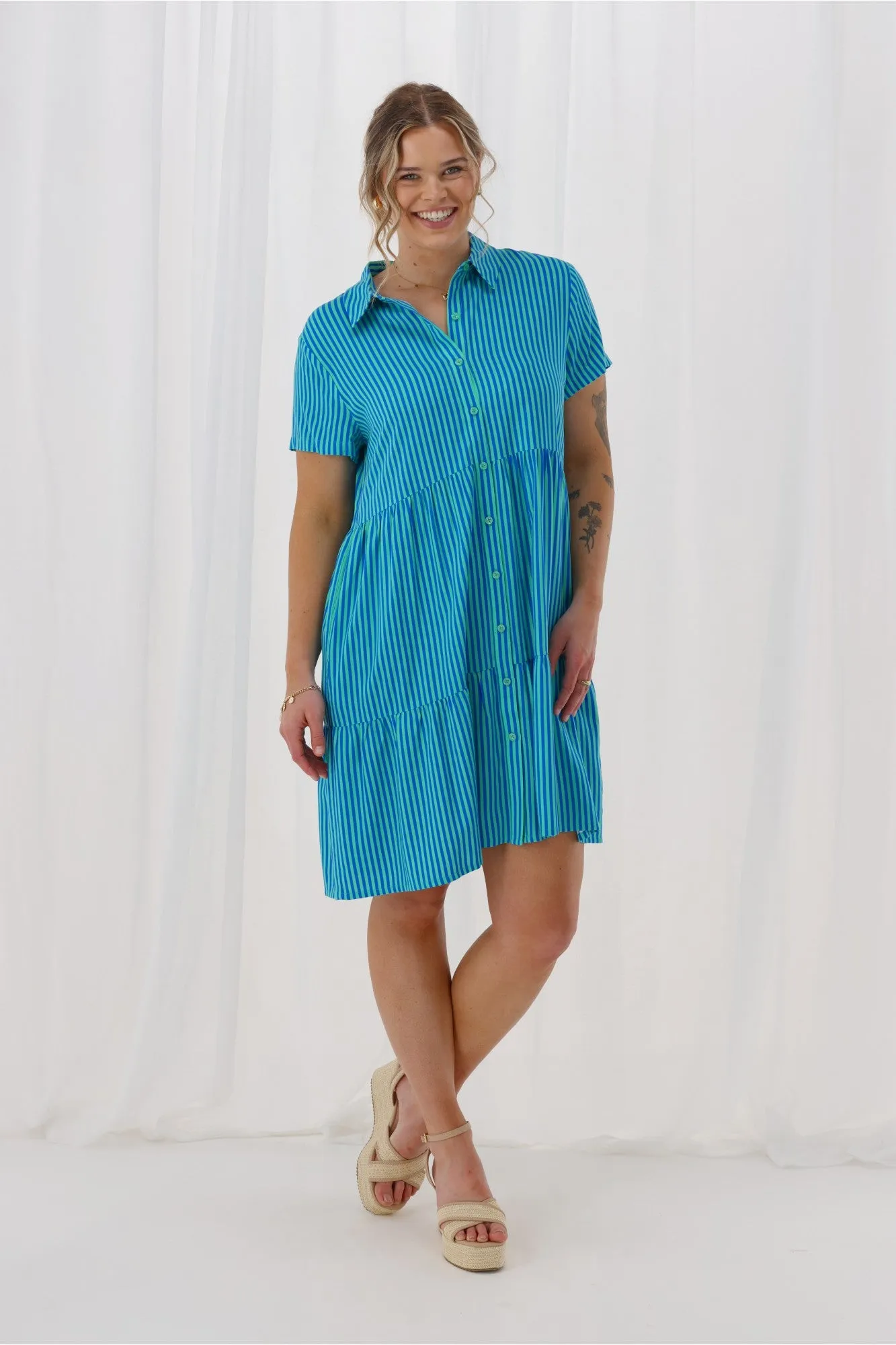 Gloss The Label Eria Dress Blue Stripe sold by Shine On product image thumbnail 4