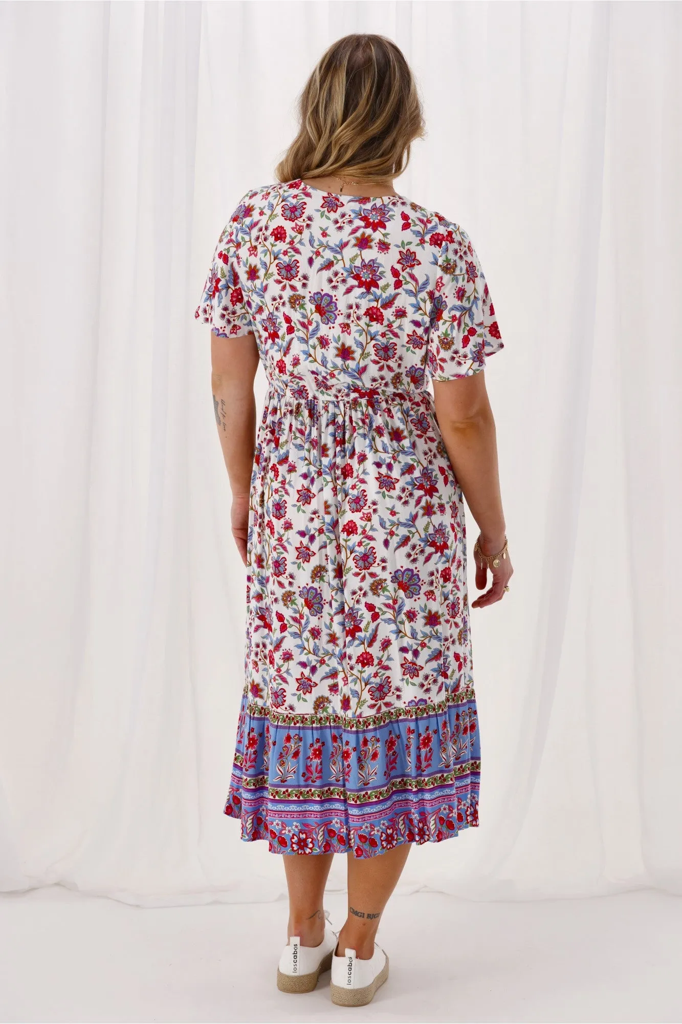 Sunday Boho Kate Flutter Sleeve Dress With Buttons Blue Pink Floral sold by Shine On product image thumbnail 5