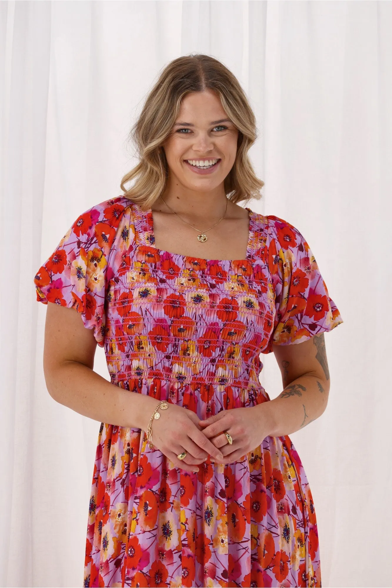 Sunday Boho Tiana Shirred Puff Sleeve Sundress Floral sold by Shine On product image thumbnail 2