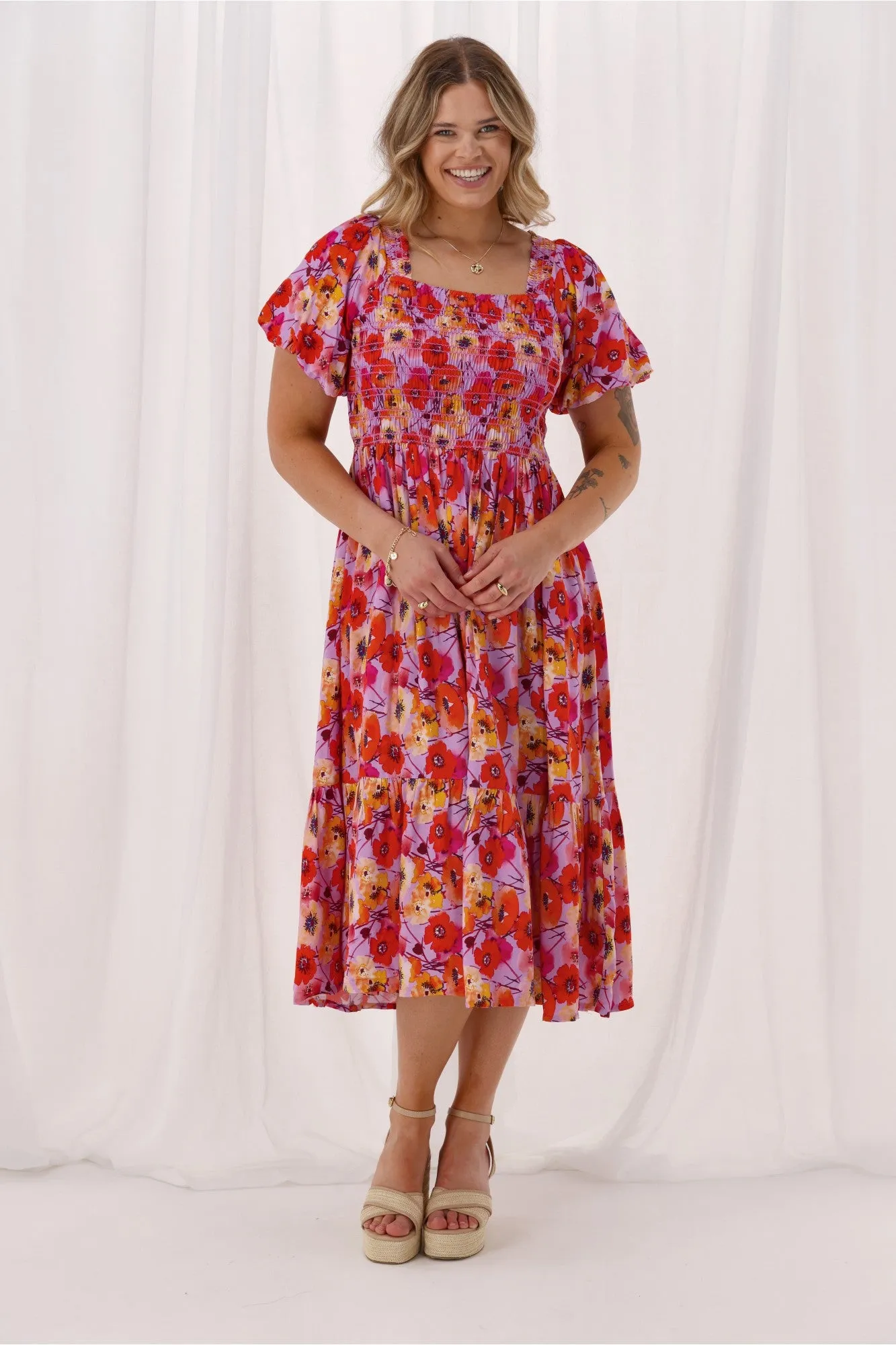 Sunday Boho Tiana Shirred Puff Sleeve Sundress Floral sold by Shine On product image thumbnail 4