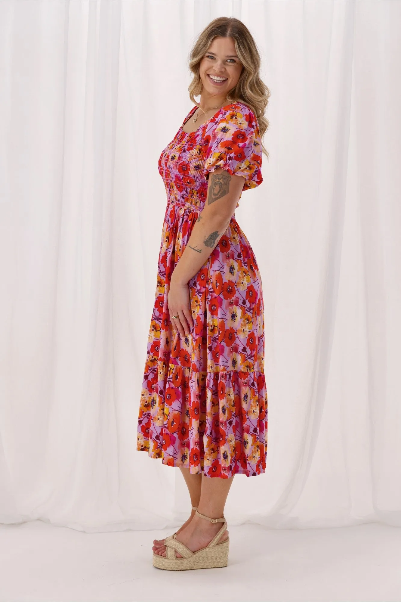 Sunday Boho Tiana Shirred Puff Sleeve Sundress Floral sold by Shine On product image thumbnail 5