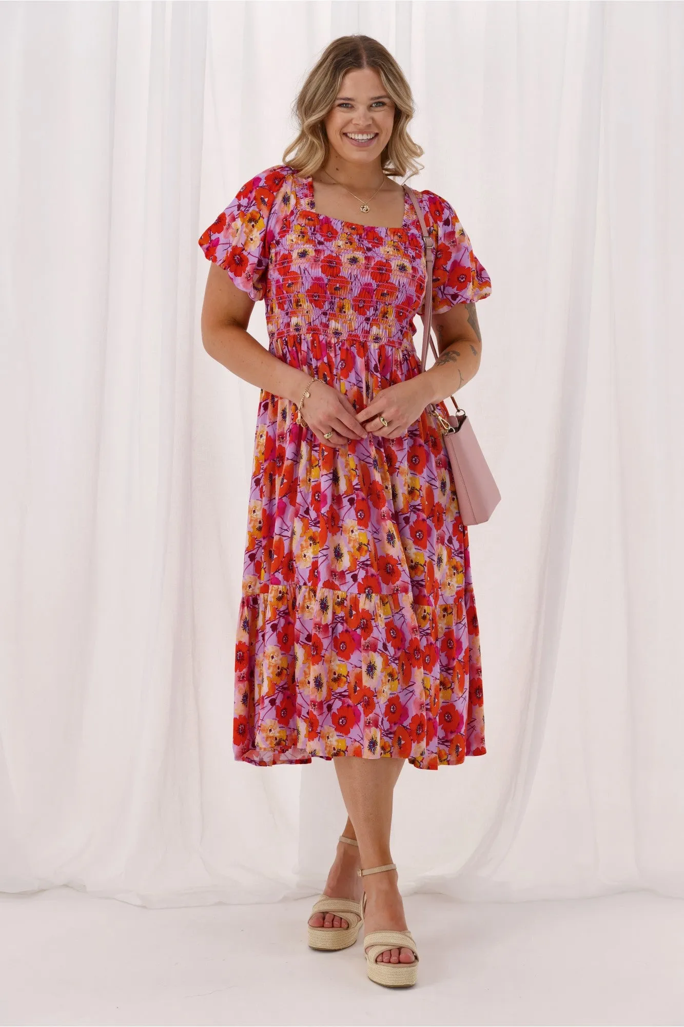 Sunday Boho Tiana Shirred Puff Sleeve Sundress Floral sold by Shine On