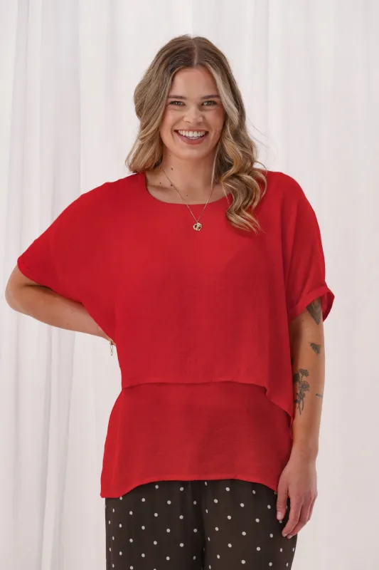 Sunday Boho Nova Layered Top Poppy Red made by Shine On