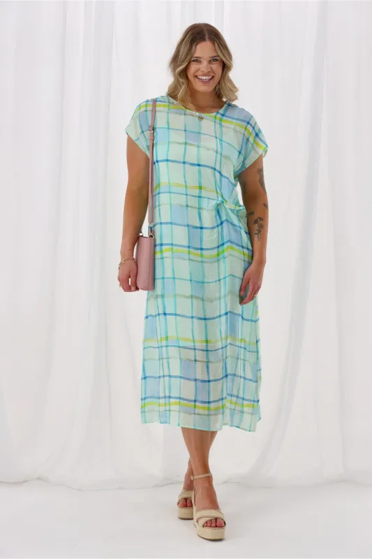 Shine On Label Jordana Side Knot Dress Blue Check sold by Shine On