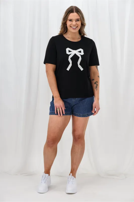 Shine On Label Nellie Bow Tee Shirt Black sold by Shine On