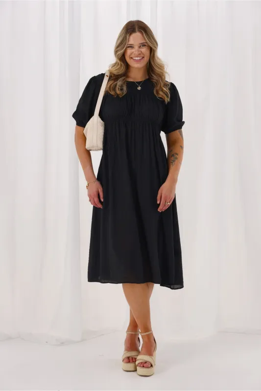 Shine On Label Harris Shirred Detail Dress Black sold by Shine On