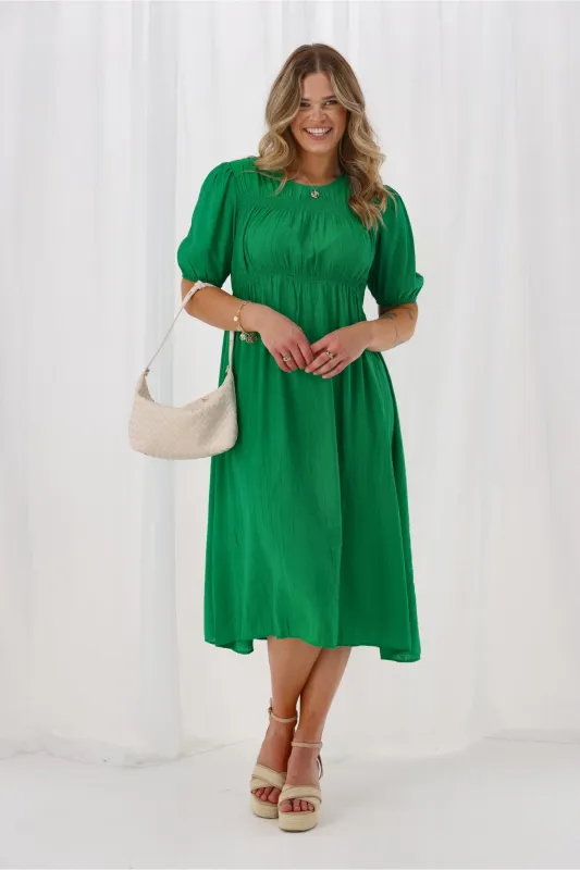 Shine On Label Harris Shirred Detail Dress Green sold by Shine On