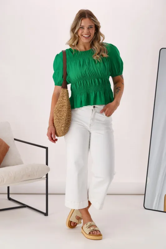 Shine On Label Connor Shirred Detail Top Green sold by Shine On