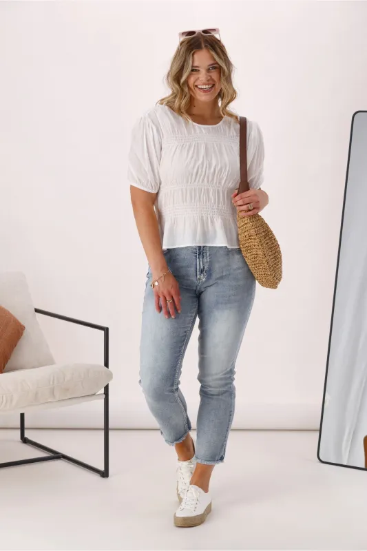 Shine On Label Connor Shirred Detail Top White sold by Shine On